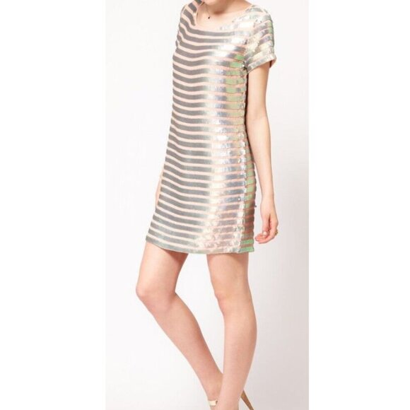 French Connection  Sequin Striped Mini Dress Size 4 NEW WITH TAG! - Picture 3 of 11